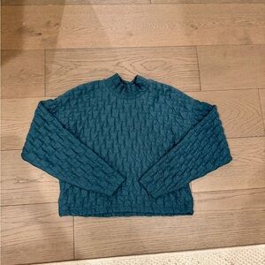 Zara Teal Blue Textured Mock Neck Top
